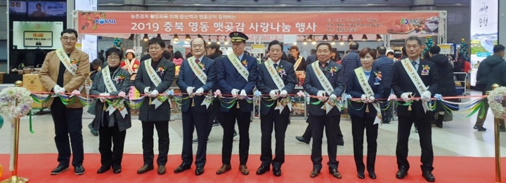 충북 영동군은 26일부터 28일까지 서울용산역에서 '2019 영동 햇곶감 대도시 판매행사'를 진행하고 있다고 밝혔다. [사진=영동군청]