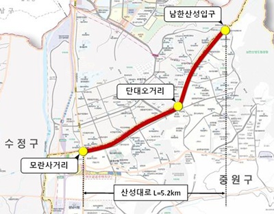 성남 산성대로 S-BRT 시범사업 구간 위치도 [자료=성남시]
