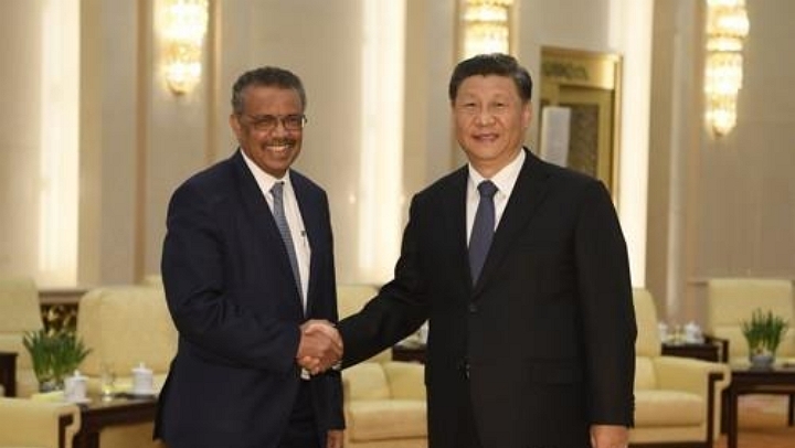 (왼쪽부터) 게브레예수스 WHO 사무총장, 시진핑 중국 국가주석. [사진=AP연합뉴스]