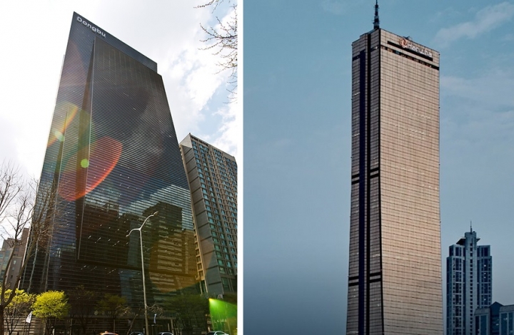 서울 테헤란로 DB그룹 사옥(왼쪽)과 한화 63빌딩.