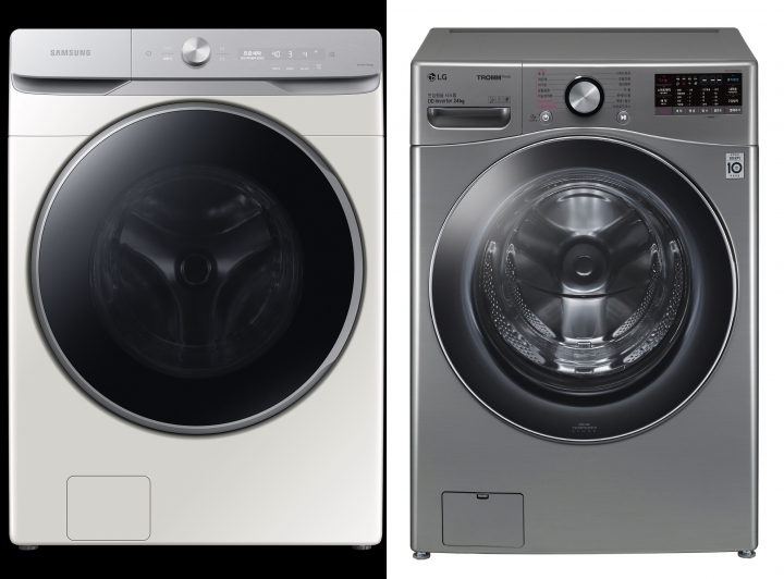 삼성 그랑데AI(왼쪽), LG 트롬 세탁기 씽큐. [사진=각 사]