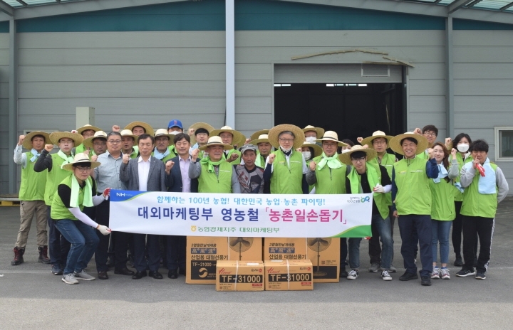 농협경제지주 대외마케팅부 22일 자매결연 마을인 춘천 신북농협의 농가를 찾아 일손돕기를 실시했다. [사진=농협중앙회]
