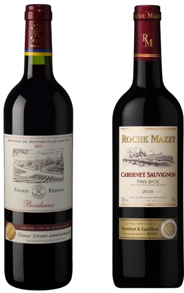 이마트24 할인 와인, 라피트 프라이빗 리저브 보르도(왼쪽)과 로쉐 마제 까베네쇼비뇽. [사진=이마트24]