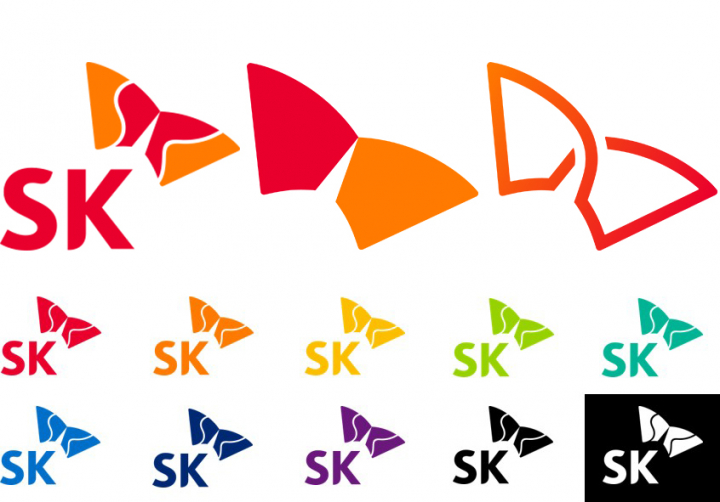 SK 그룹 CI '행복날개' 공식 CI(행복날개) 및 디자인 모티프와 색상 [이미지=SK]