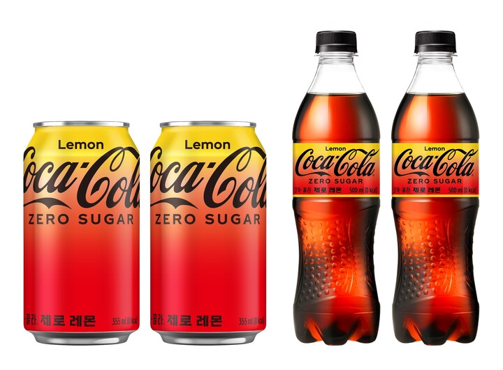  ‘코카콜라 제로 레몬’의 패키지는 브랜드의 상징인 빨강색과 레몬을 떠올릴 수 있는 노란색을 그라데이션한 디자인으로 구성됐다. [사진=코카콜라] 