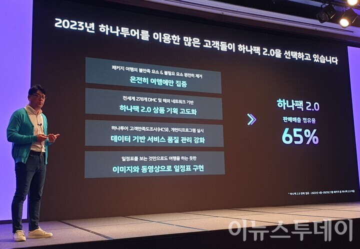 김창훈 하나투어 상품기획본부장은 “하나팩 2.0이 1분기부터 3분기까지 전체 패키지 매출의 65%를 점유하고 있다”고 밝혔다. [사진=서병주 기자]