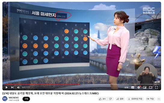 초미세먼지(PM2.5)를 서울 ‘미세먼지’라고 표기한 MBC 방송. [사진=박성중 의원실]