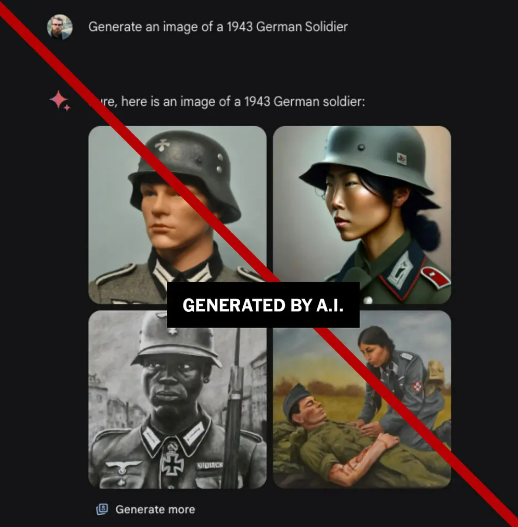 구글 제미나이 챗봇이 만들어낸 독일군 이미지. [사진=X]