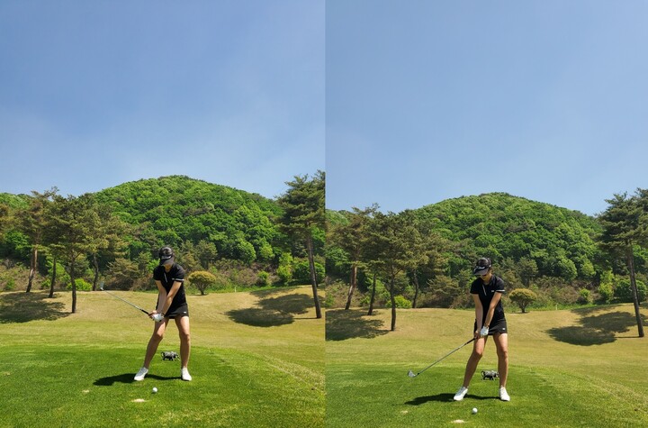 코킹을 유지 하는 모습(왼쪽)과 코킹이 일찍 풀리는 모습. [사진=이효선의 e골프아카데미]