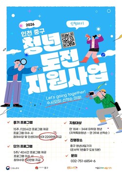 인천 중구, "2026 청년도전지원사업" 중·단기 참여...